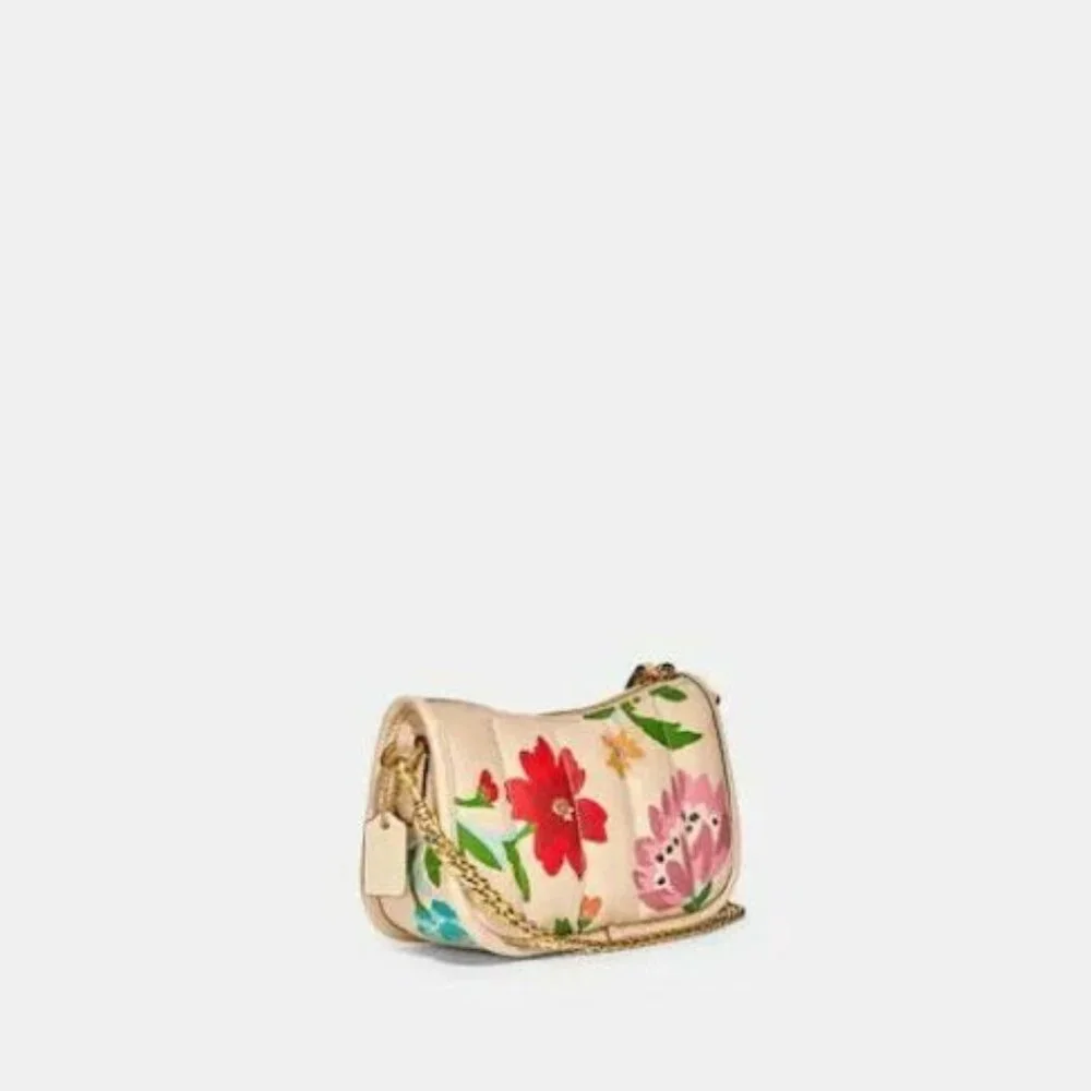 Coach Leather Swinger Bag 20 Quilting Small Handbag Floral Zip Beige Purse NEW - Picture 3 of 8